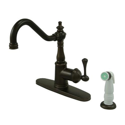 English Vintage Oil Rubbed Bronze 1 hdl Kitchen Faucet w\ White Sprayer KS7815BL