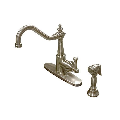 Kingston Satin Nickel Single Handle Kitchen Faucet With Brass Sprayer KS7818BLBS