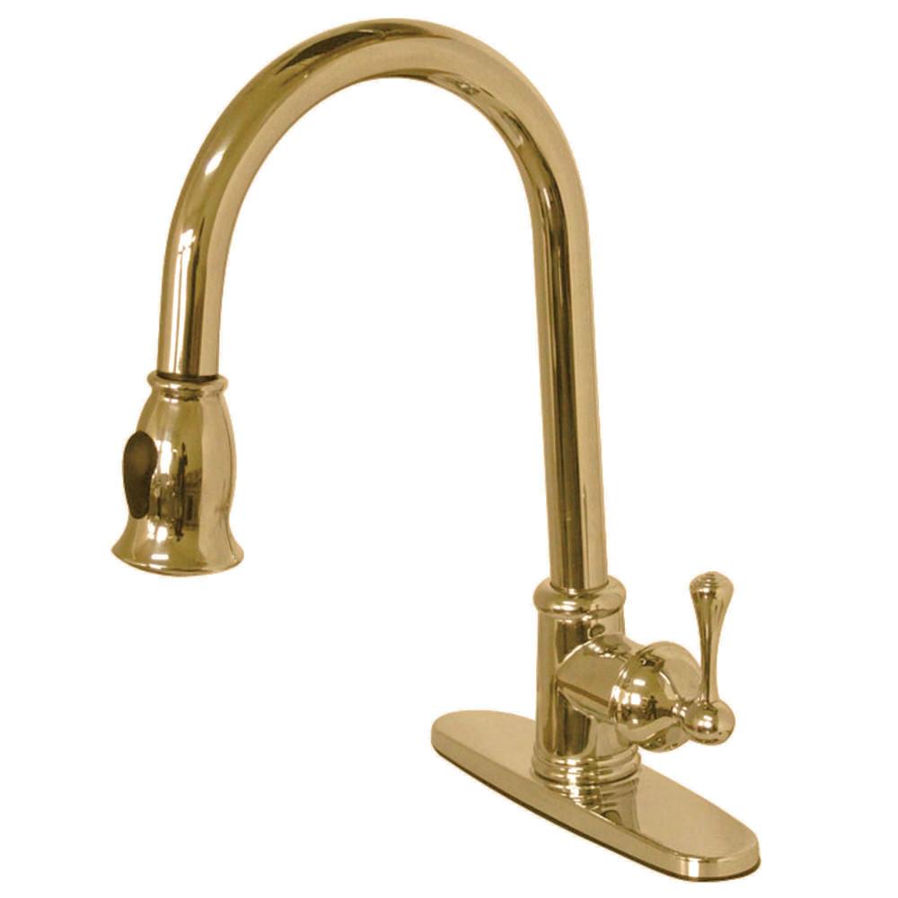 Kingston Polished Brass Single Hole Pull Down Kitchen Faucet w plate KS7882BL
