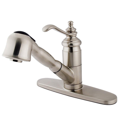 Kingston Brass Satin Nickel Templeton Pull-Out Sprayer Kitchen Faucet KS7898TL