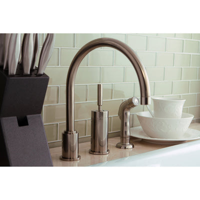 Satin Nickel Single Lever Widespread Kitchen Faucet With Sprayer KS8008DLSP