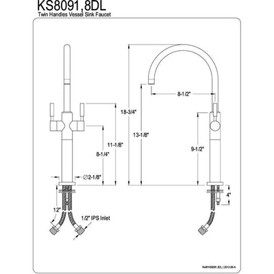 Kingston Brass Concord Satin Nickel 2 Lever Handle Vessel Sink Faucet KS8098DL