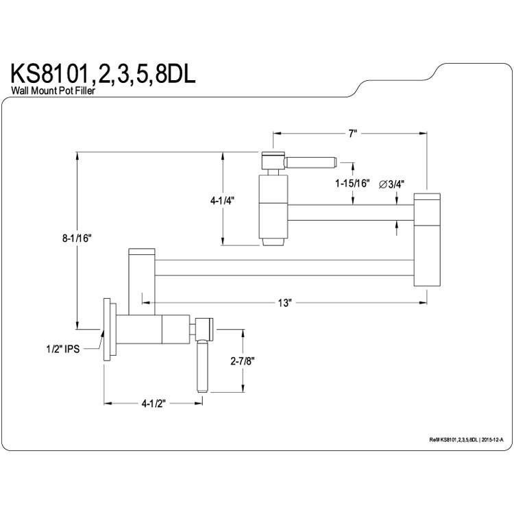 Kingston Brass Concord Satin Nickel Wall-Mount Pot Filler Faucet KS810 