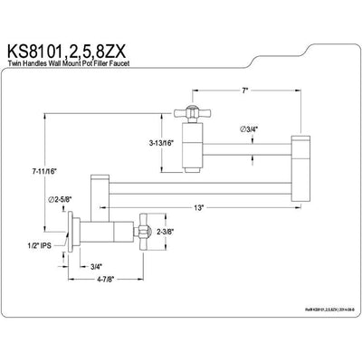 Kingston Brass KS8108ZX Wall Mount Pot Filler Faucet Satin Nickel