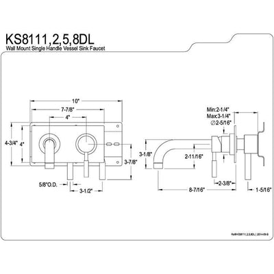 Kingston Concord Polished Brass 1 Hdl Wall-Mount Vessel Sink Faucet KS8112DL