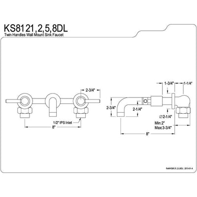 Kingston Concord Satin Nickel Two Handle Wall-Mount Vessel Sink Faucet KS8128DL