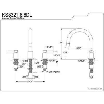 Kingston Brass Concord Satin Nickel Two Handle Roman tub filler faucet KS8328DL
