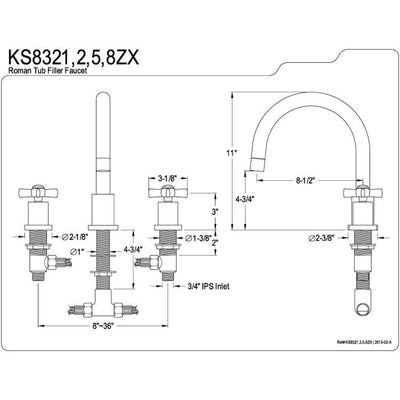 Kingston Brass KS8328ZX 2 Handle Roman Tub Filler Satin Nickel