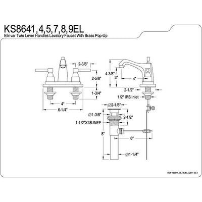 Kingston Brass Chrome 2 Handle 4" Centerset Bathroom Faucet w Pop-up KS8641EL