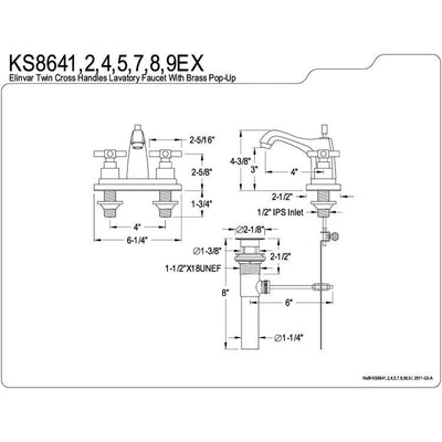 Kingston Brass Chrome 2 Handle 4" Centerset Bathroom Faucet w Pop-up KS8641EX