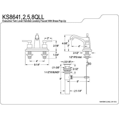 Kingston Brass Chrome 2 Handle 4" Centerset Bathroom Faucet w Pop-up KS8641QLL