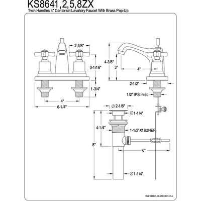 Kingston Brass KS8648ZX 4" Centerset Bathroom Faucet Satin Nickel