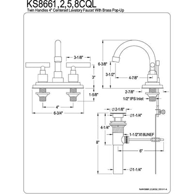 Kingston Claremont Polished Brass Two handle Centerset Bathroom Faucet KS8662CQL