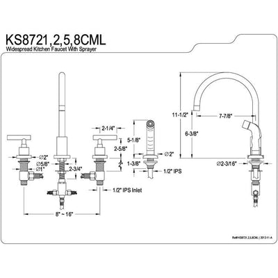 Kingston Chrome Manhattan widespread kitchen faucet with sprayer KS8721CML