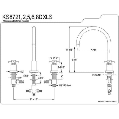 Kingston Brass Concord Satin Nickel 2 Hdl Widespread Kitchen Faucet KS8728DXLS