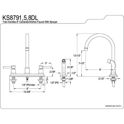 Kingston Brass Concord Chrome 2 Handle Kitchen Faucet Matching Sprayer KS8791DL