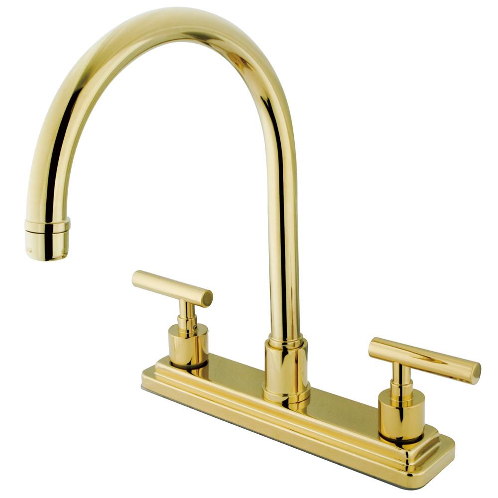 Kingston Polished Brass Manhattan 8" kitchen faucet without sprayer KS8792CMLLS
