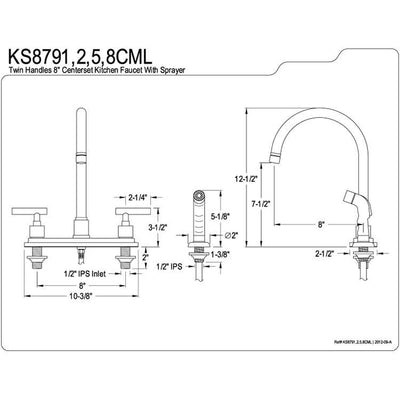 Kingston Polished Brass Manhattan 8" kitchen faucet with side spray KS8792CML