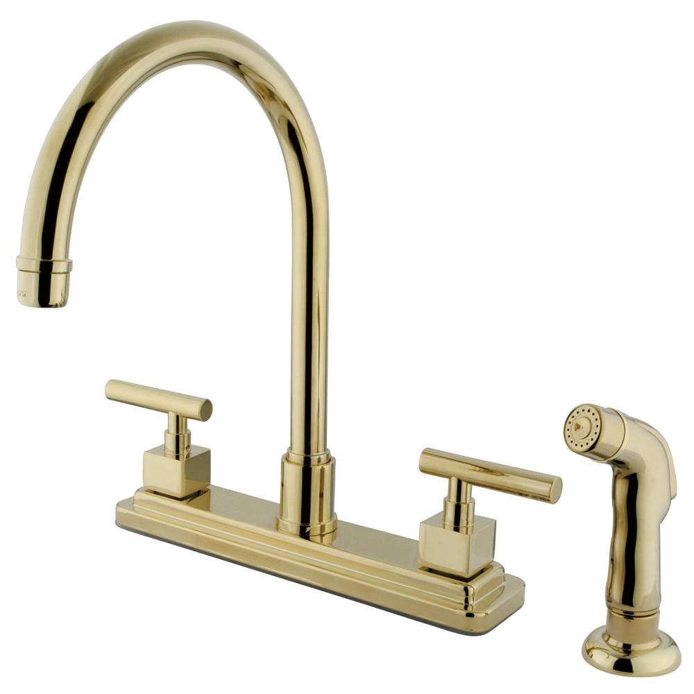 Kingston Brass Polished Brass Two Handle 8 Kitchen Faucet with Spraye 