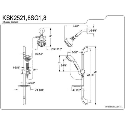 Kingston Brass Chrome 5 Setting Hand Shower Head Faucet with Hose KSK2521SG1