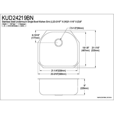 Kingston Brushed Nickel Centurion Single Bowl Undermount Kitchen Sink KUD24219BN
