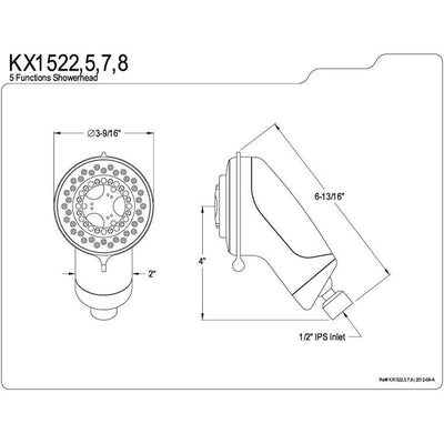 Kingston Brass White / Polished Brass 5 Setting Adjustable Shower Head KX1525