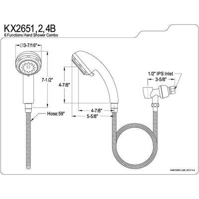 Kingston Brass White 6 Function Handheld Shower w Stainless Steel Hose KX2651B