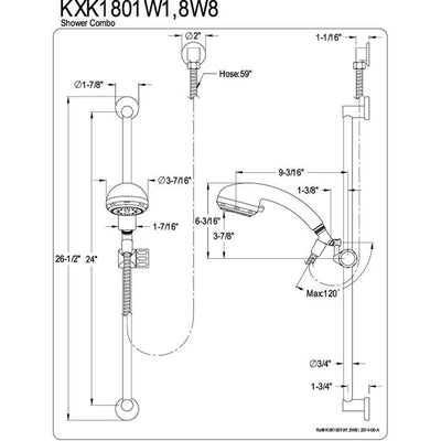 Kingston Brass Chrome Shower Combo with Sliding Bar and Hand Shower KXK1801W1