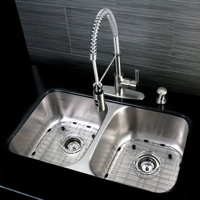 Stainless Steel Undermount Double Bowl Kitchen Sink, Faucet and Accessory Combo