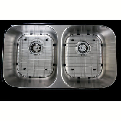 Stainless Steel Undermount Double Bowl Kitchen Sink Package w/ Strainer & Grid