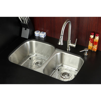 Stainless Steel 2 Bowl Kitchen Sink, Faucet, Strainer, Grid & Soap Dispenser