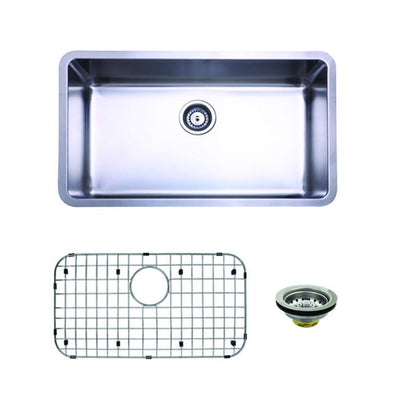 Stainless Steel Undermount Single Bowl Kitchen Sink Combo with Strainer and Grid