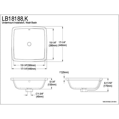 Kingston Vista Black China Undermount Bathroom Sink with Overflow Hole LB18188K
