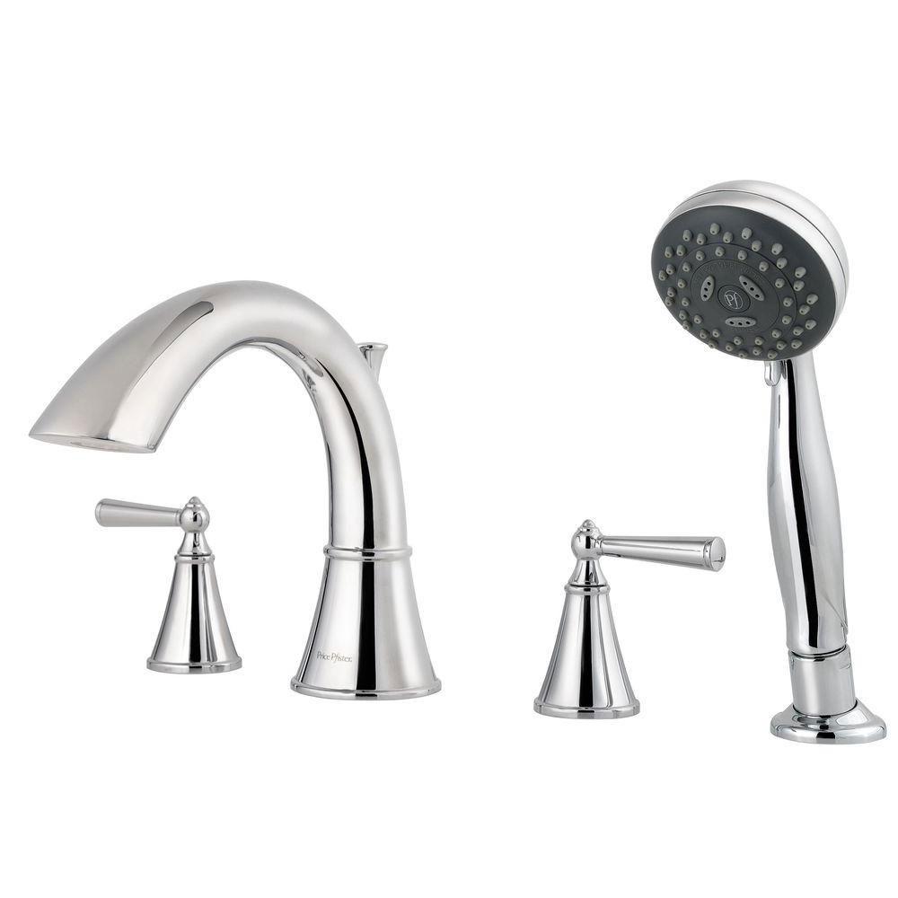 Price Pfister Saxton 2-Handle Deck Mount Roman Tub Faucet with Handshower Trim Kit in Polished Chrome (Valve Not Included) 460991