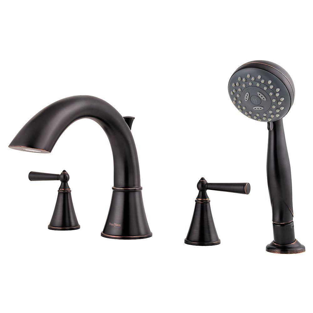 Price Pfister Saxton 2-Handle Deck Mount Roman Tub Faucet with Handshower Trim Kit in Tuscan Bronze (Valve Not Included) 460994