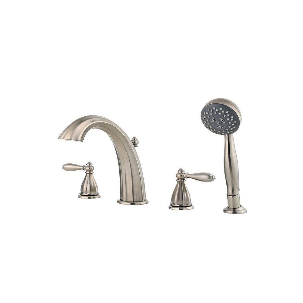 Price Pfister Portola 2-Handle Deck Mount Roman Tub Faucet with Handshower Trim Kit in Brushed Nickel (Valve Not Included) 461052