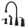 Price Pfister Avalon Single-Handle Side Sprayer Kitchen Faucet with Soap Dispenser in Tuscan Bronze 473296