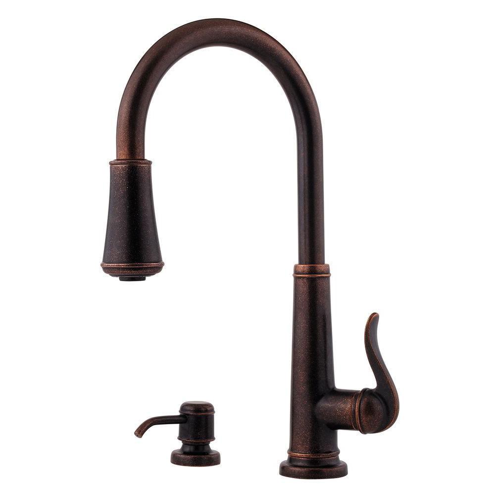Price Pfister Ashfield Single-Handle Pull-Down Sprayer Kitchen Faucet in Rustic Bronze 475743