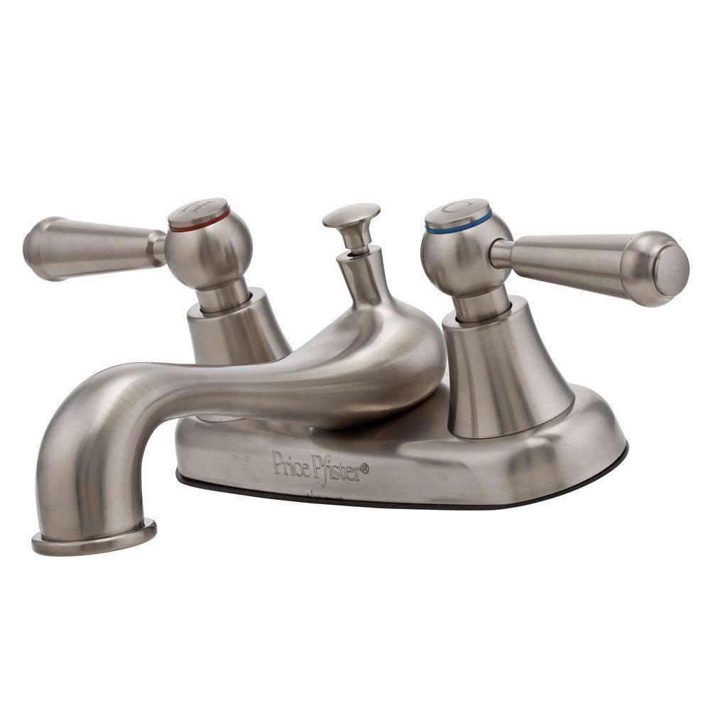 Price Pfister Pfirst Series 4 inch Centerset 2-Handle Mid Arc Bathroom Faucet in Brushed Nickel 519618
