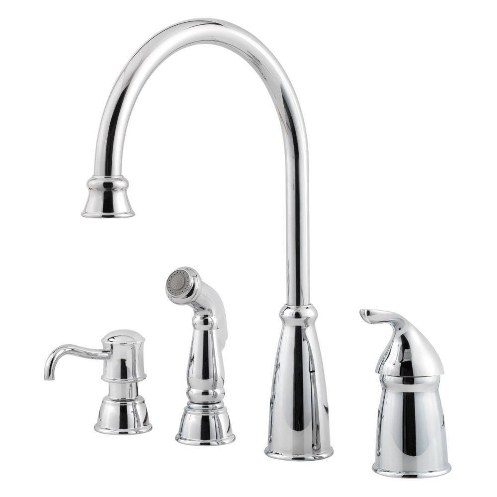 Price Pfister Polished Chrome Avalon Single-Handle Kitchen Faucet with Sidespray and Soap Dispenser 519844