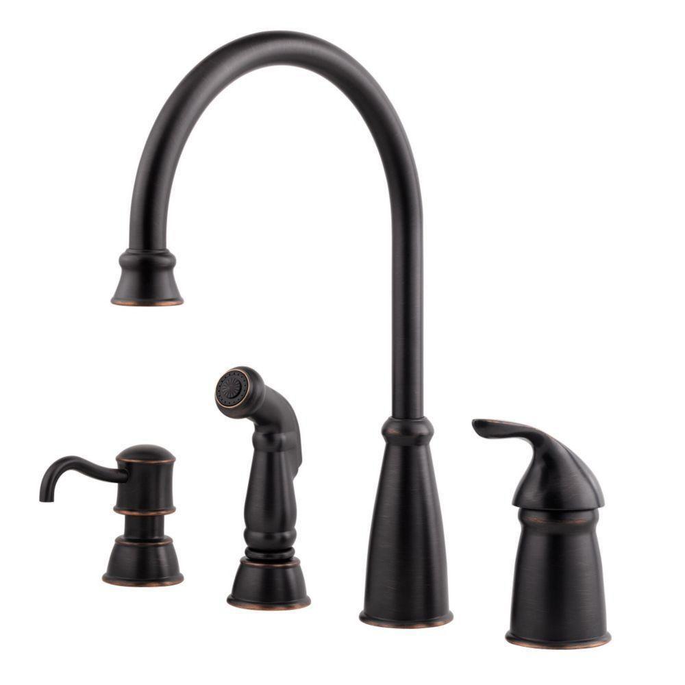 Price Pfister Tuscan Bronze Avalon Single-Handle Kitchen Faucet with Sidespray and Soap Dispenser 519847