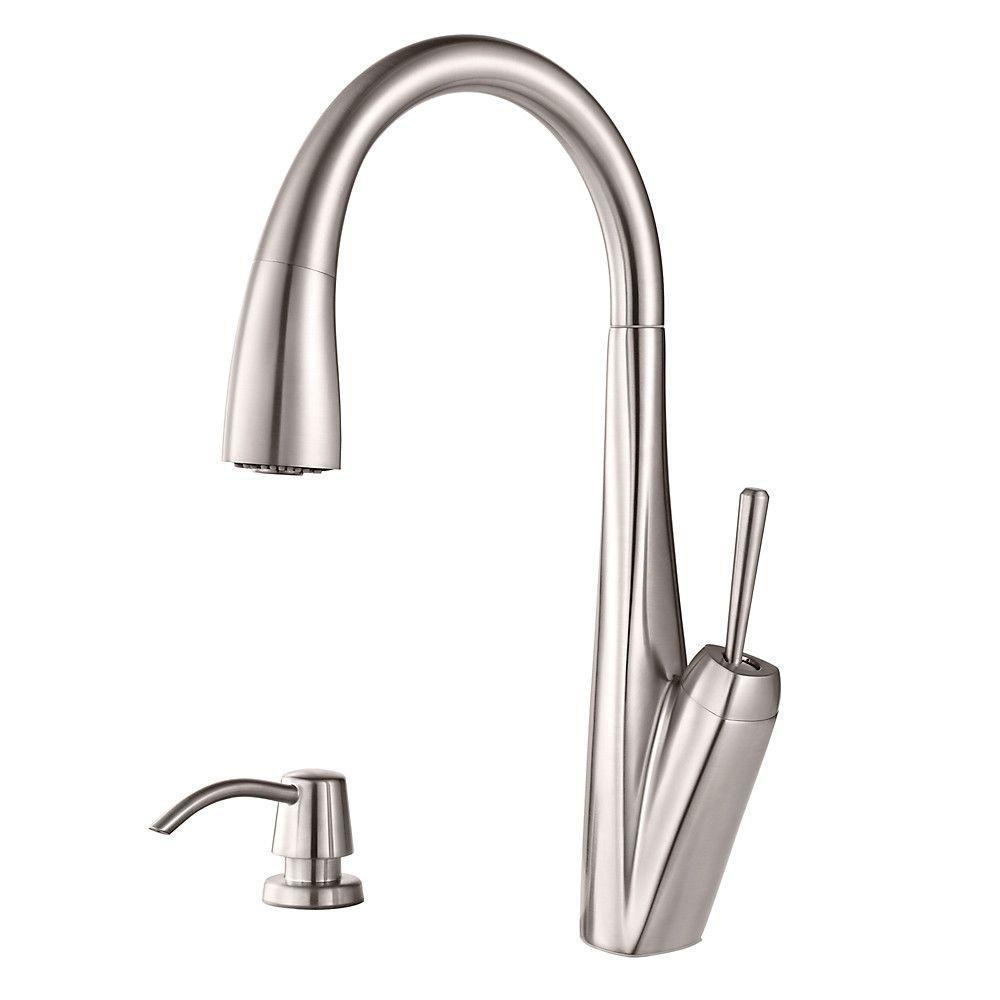 Price Pfister Zuri Single-Handle Pull-Down Sprayer Kitchen Faucet with Soap Dispenser in Stainless Steel 642755