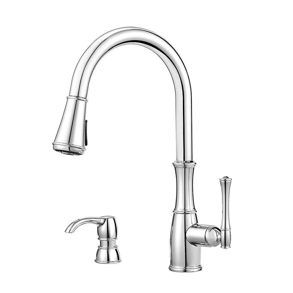 Price Pfister Wheaton Single-Handle Pull-Down Sprayer Kitchen Faucet with Soap Dispenser in Polished Chrome 642768