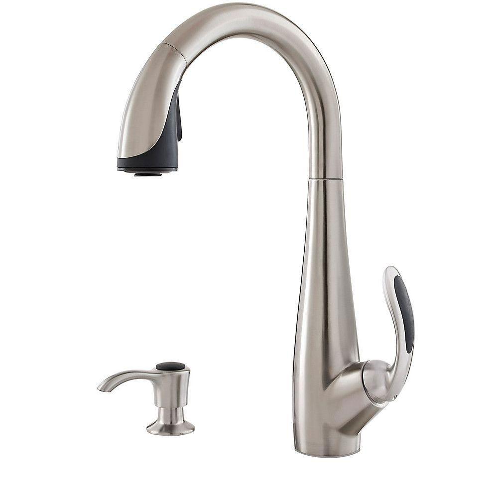 Price Pfister Nia Single-Handle Pull-Down Sprayer Kitchen Faucet with Soap Dispenser in Stainless Steel 642774