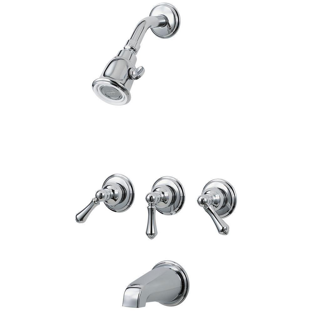 Price Pfister 01 Series 3-Handle Tub and Shower Faucet Trim Kit in Polished Chrome with Metal Lever Handles (Valve Not Included) 980632