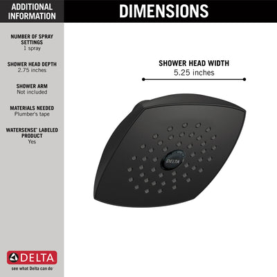 Delta Matte Black Finish Raincan Single-Setting Touch-Clean Shower Head DRP64859BL