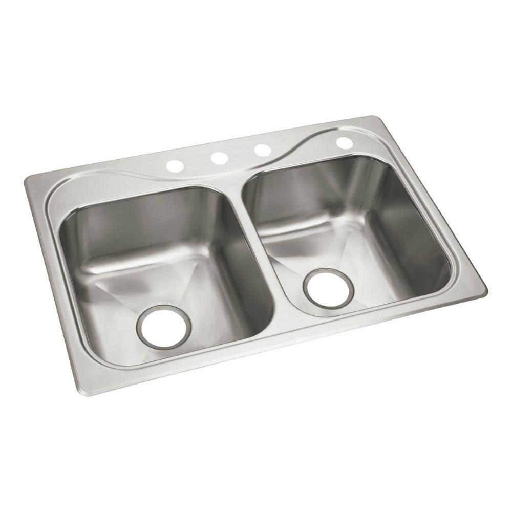Sterling Southhaven X Drop-In Stainless Steel 33x22x8-1/2 4-Hole Double Bowl Kitchen Sink 514444