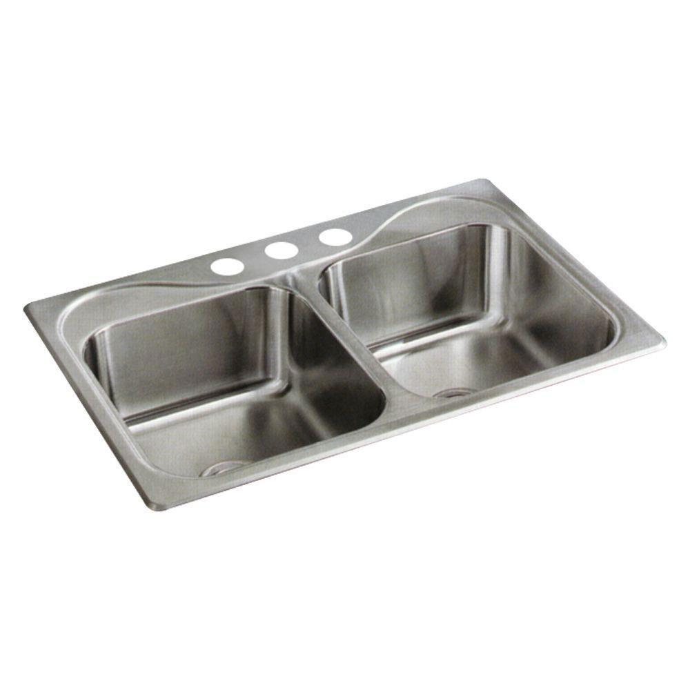 Sterling Southhaven Top Mount Stainless Steel 22 inch 3-Hole Double Bowl Kitchen Sink 663138