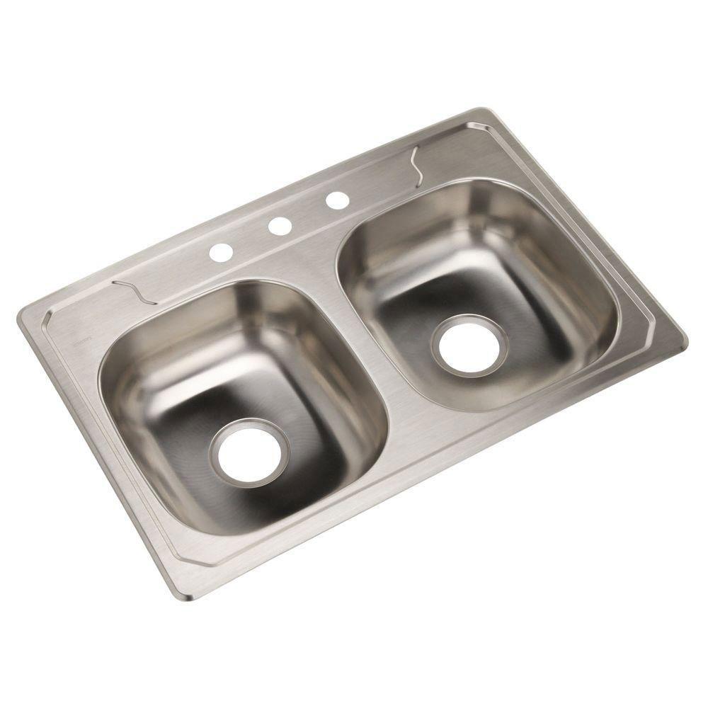 Sterling Middleton Self-Rimming Stainless Steel 33 inch 3-Hole Double Bowl Kitchen Sink 663150