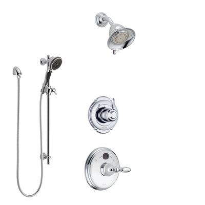 Delta Victorian Chrome Finish Shower System with Temp2O Control Handle, 3-Setting Diverter, Showerhead, and Hand Shower with Slidebar SS140018